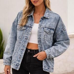 Signature 8 Oversized Denim Jacket Acid Wash Small Vintage 90s Style